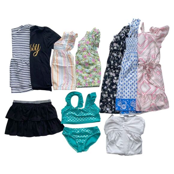 10 pc Lot Girls Clothes Spring Summer Shirts Tank Tops Dresses Swimsuit Size 4-5 - Picture 1 of 6